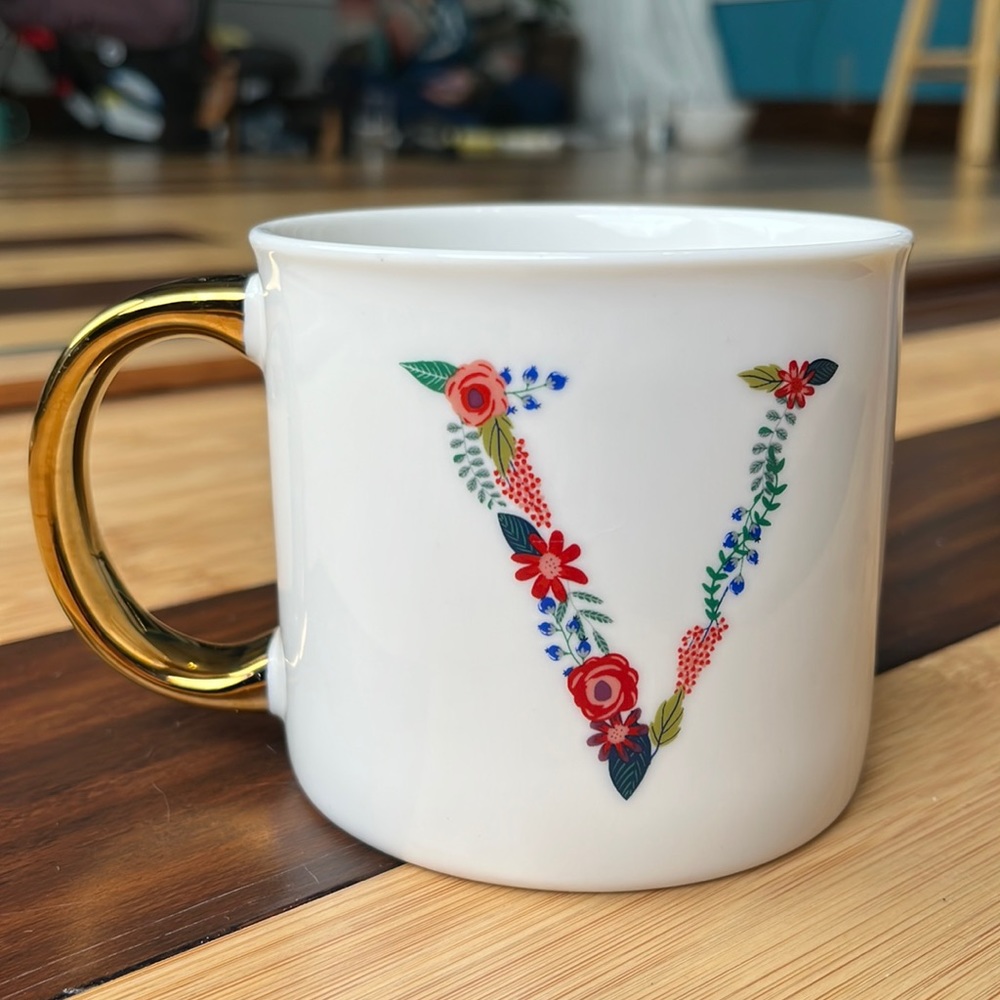 OpalHouse Monogrammed “V” Mug with Gold Handle